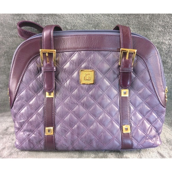 Gaebri Purple Quilted Handbag Satchel Tote Purse Faux Leather Gold Hardware - Picture 1 of 3
